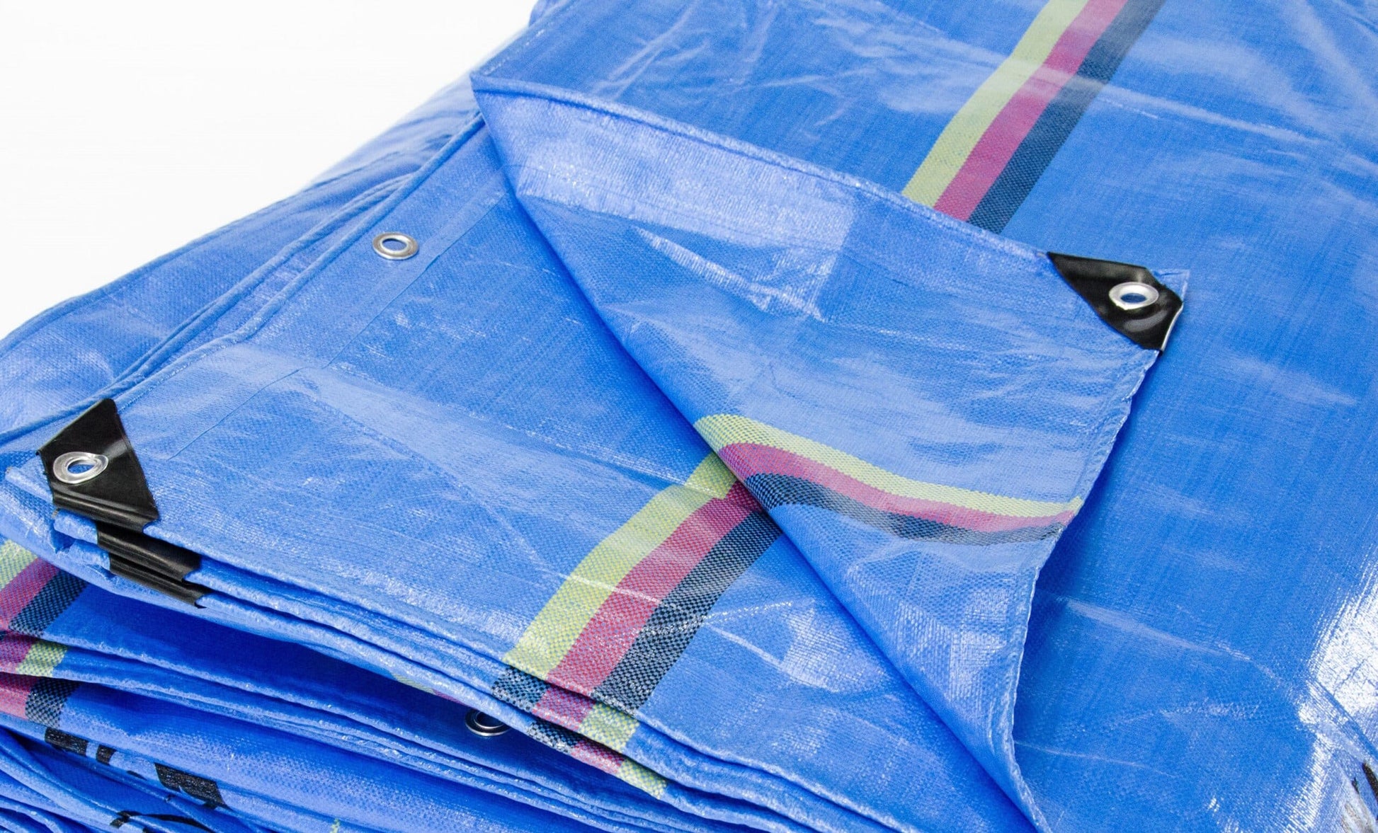Heavy-Duty PE Tarp - 225GSM Poly Tarpaulin - All Purpose Tarp - Light Blue with Yellow, Red, and Black Stripes image 1