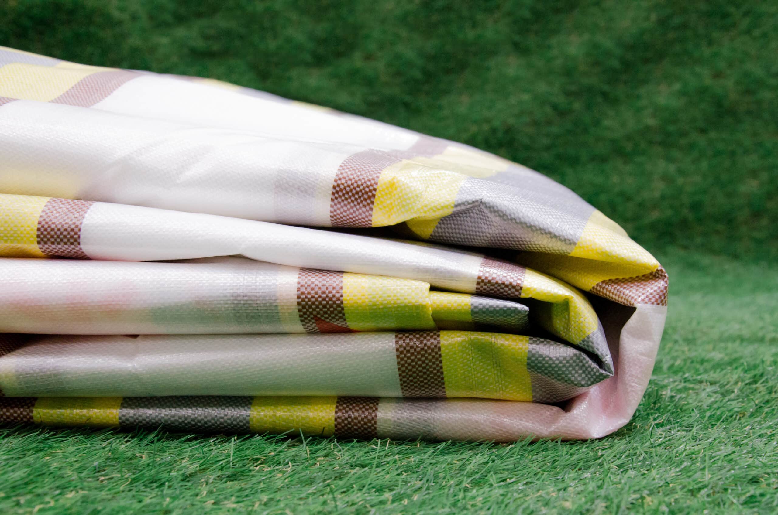 Heavy-Duty PE Tarp - 220GSM Poly Tarpaulin - All Purpose Tarp - White Background with Brown, Silver and Yellow Stripes image 5