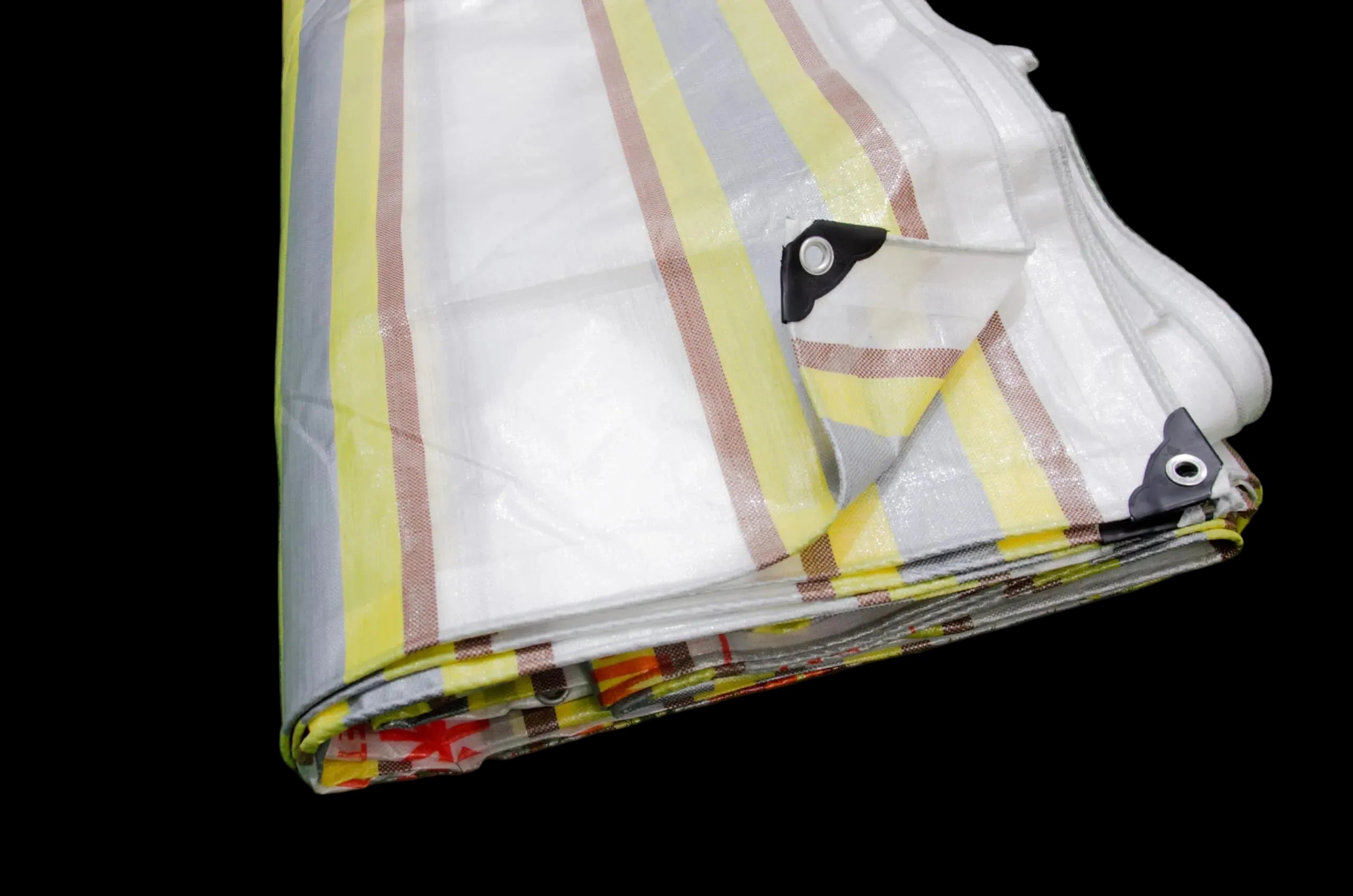 Heavy-Duty PE Tarp - 220GSM Poly Tarpaulin - All Purpose Tarp - White Background with Brown, Silver and Yellow Stripes image 7