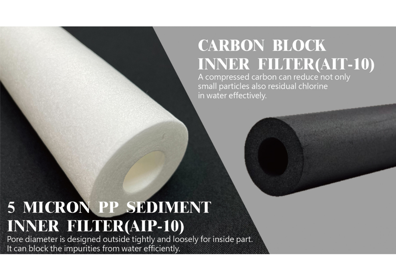 In-line post carbon water filter for water bladders