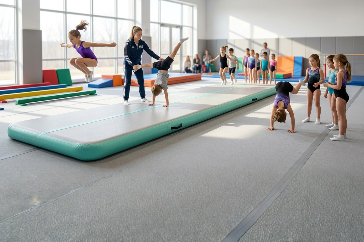 Inflatable Air Track Mat 20cm Thick x 1m Wide with Pump - 3m to 8m