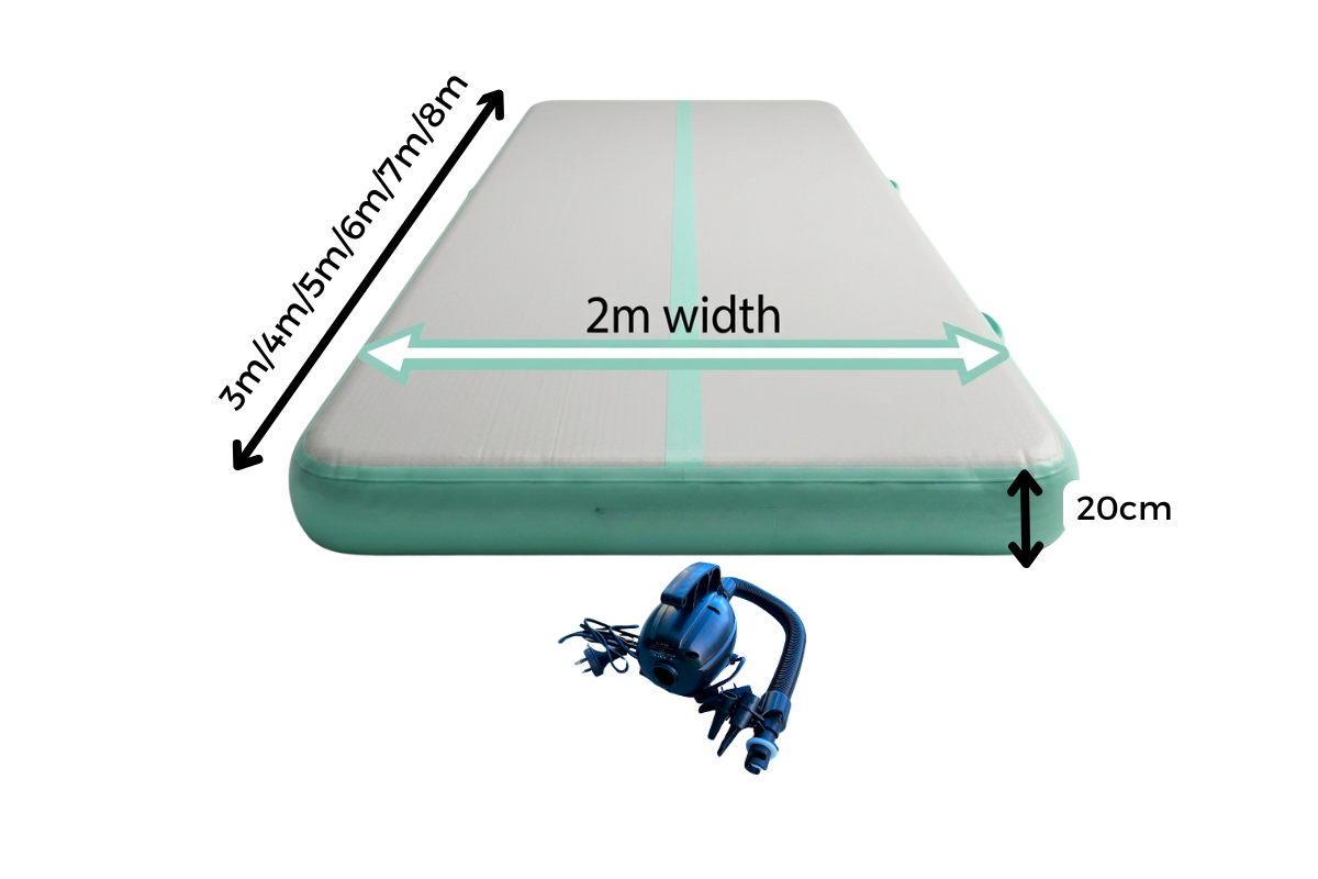 Extra Wide 2m Inflatable Air Track Mat 20cm Thick with Pump (3m–8m)
