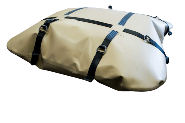 Close-up of the high-strength handle straps and integrated tie-down loops on a 500L fuel storage bladder