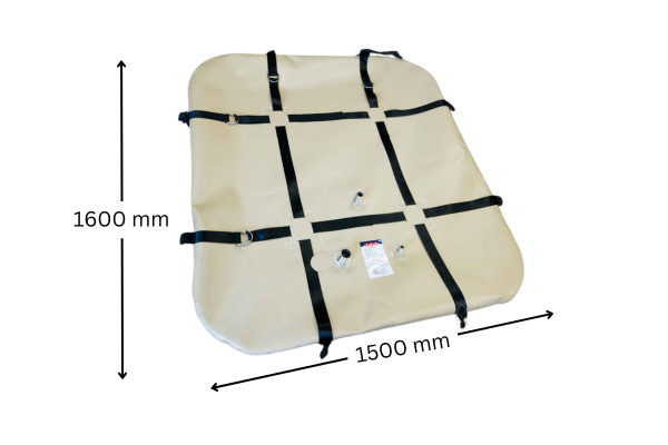 500L fuel bladder dimensions: 1600mm length x 1500mm width x 300mm filled height