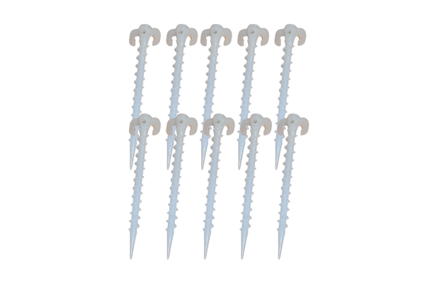 Glow-in-the-Dark Screw Pegs for Tents & Tarps – Spiral Ground Anchors (4 & 10 Pack)