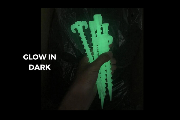 Glow-in-the-Dark Screw Pegs for Tents & Tarps – Spiral Ground Anchors (4 & 10 Pack)