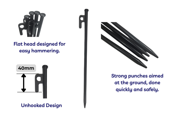 Ground Nail | Heavy Duty Steel Metal Pegs | Tent & Camping Stakes (Pack of 10)