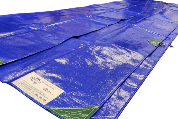 Waterproof 320GSM PE tarpaulin sheet with strong D-ring for secure fastening