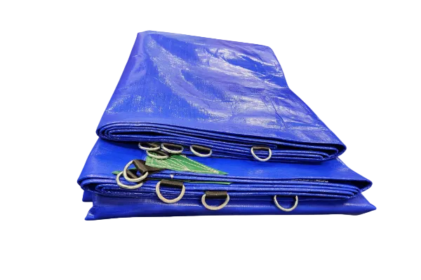 Extra heavy-duty 320GSM PE tarpaulin fold detail with stainless steel D-ring