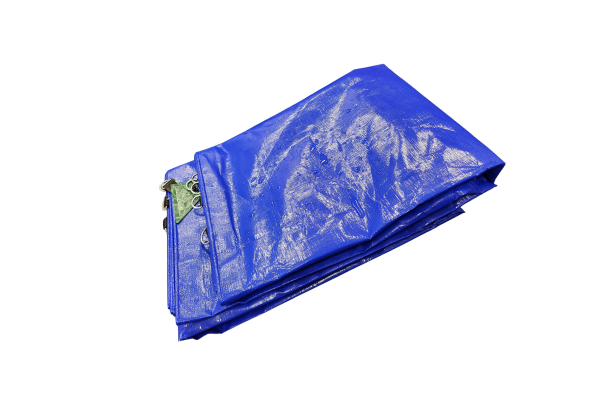 Waterproof 320GSM PE tarpaulin folded with strong D-ring for secure fastening