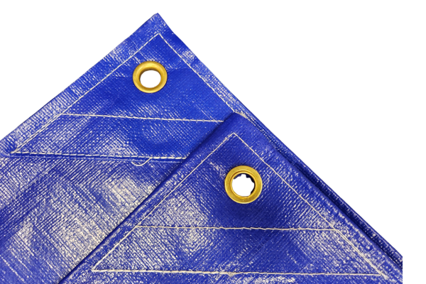 PE 320GSM heavy-duty tarp folded showing reinforced eyelets corner