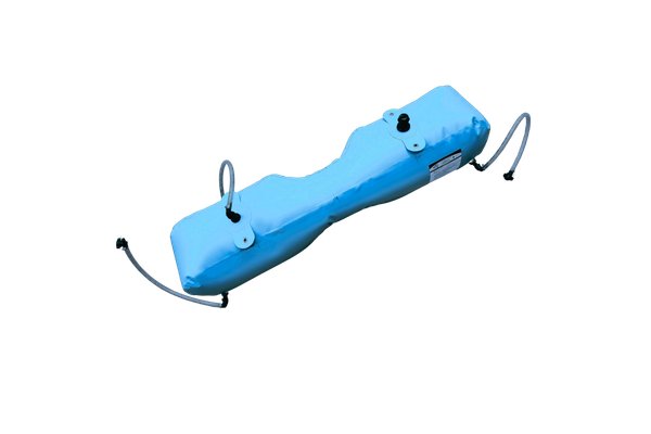 Top-down view of a dual water bladder tank, highlighting the recessed center console cutout section with hoses kits