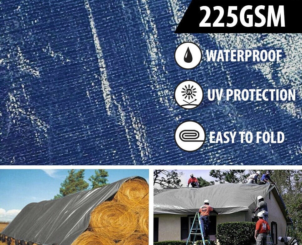 Heavy-Duty PE Tarp - 225GSM Poly Tarpaulin - All Purpose Tarp - Light Blue with Yellow, Red, and Black Stripes image 3